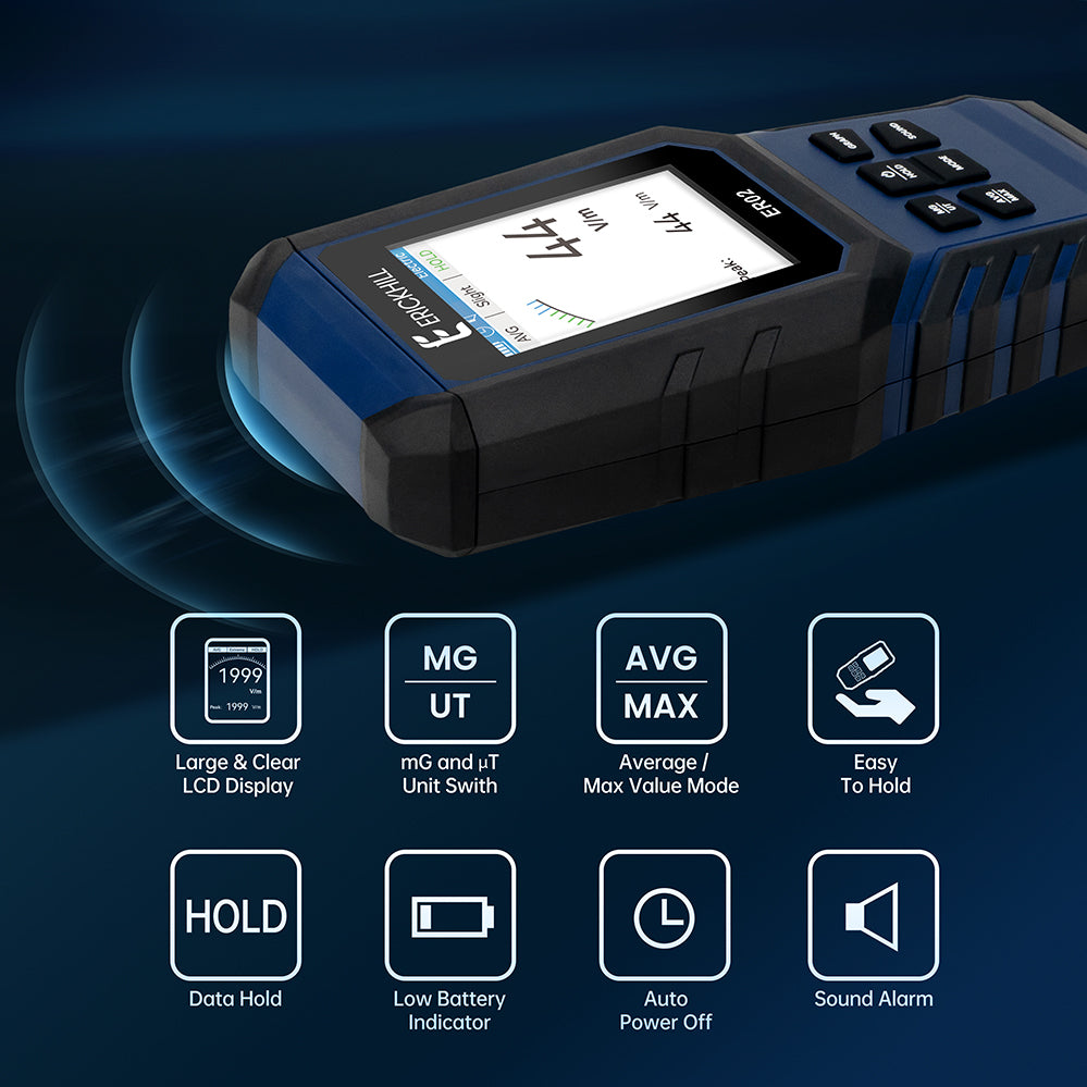 ERICKHILL ER02 EMF Meter – Portable EF/RF/MF radiation detector for home, office, and industrial use