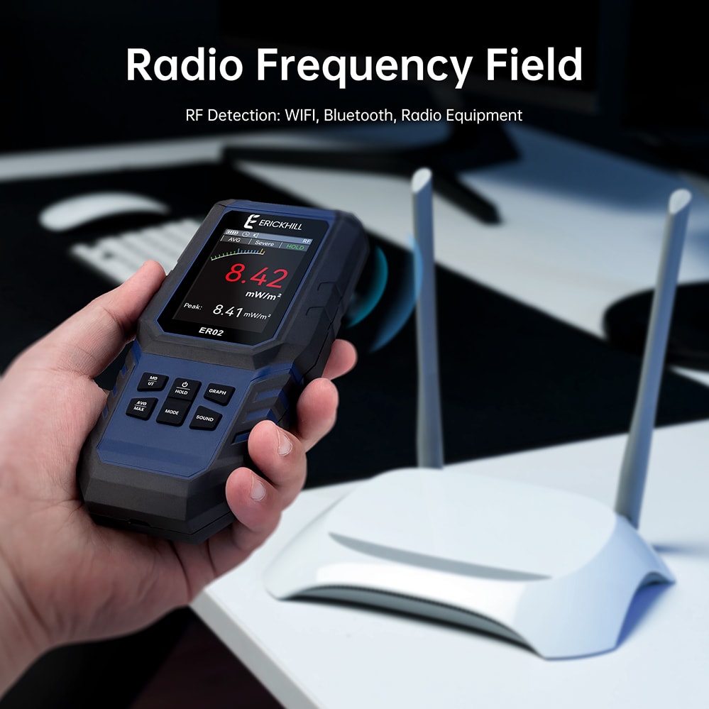 ERICKHILL ER02 EMF Meter – Portable EF/RF/MF radiation detector for home, office, and industrial use