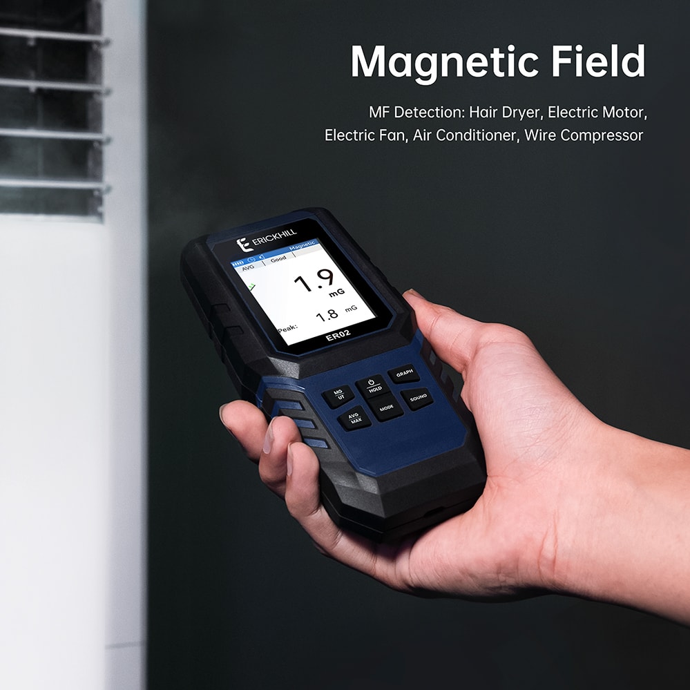 ERICKHILL ER02 EMF Meter – Portable EF/RF/MF radiation detector for home, office, and industrial use
