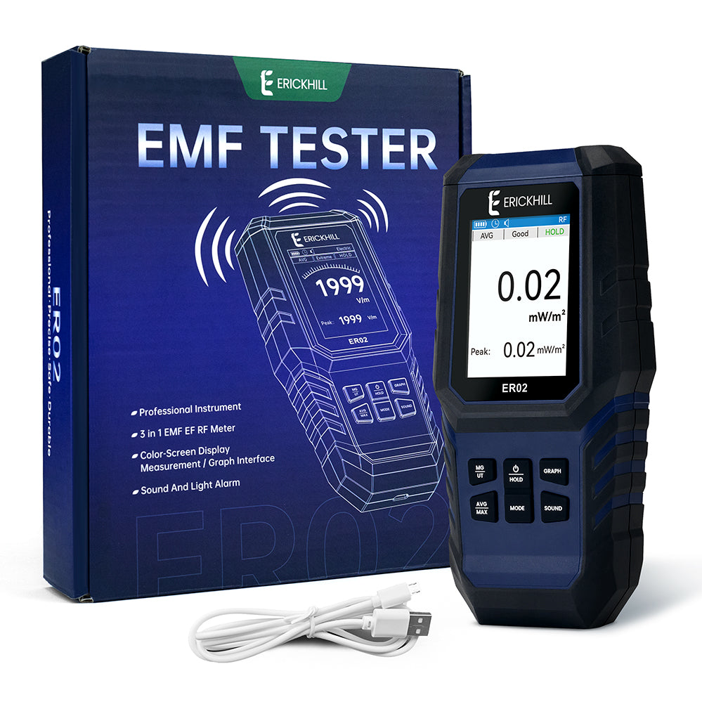 ERICKHILL ER02 EMF Meter – Portable EF/RF/MF radiation detector for home, office, and industrial use