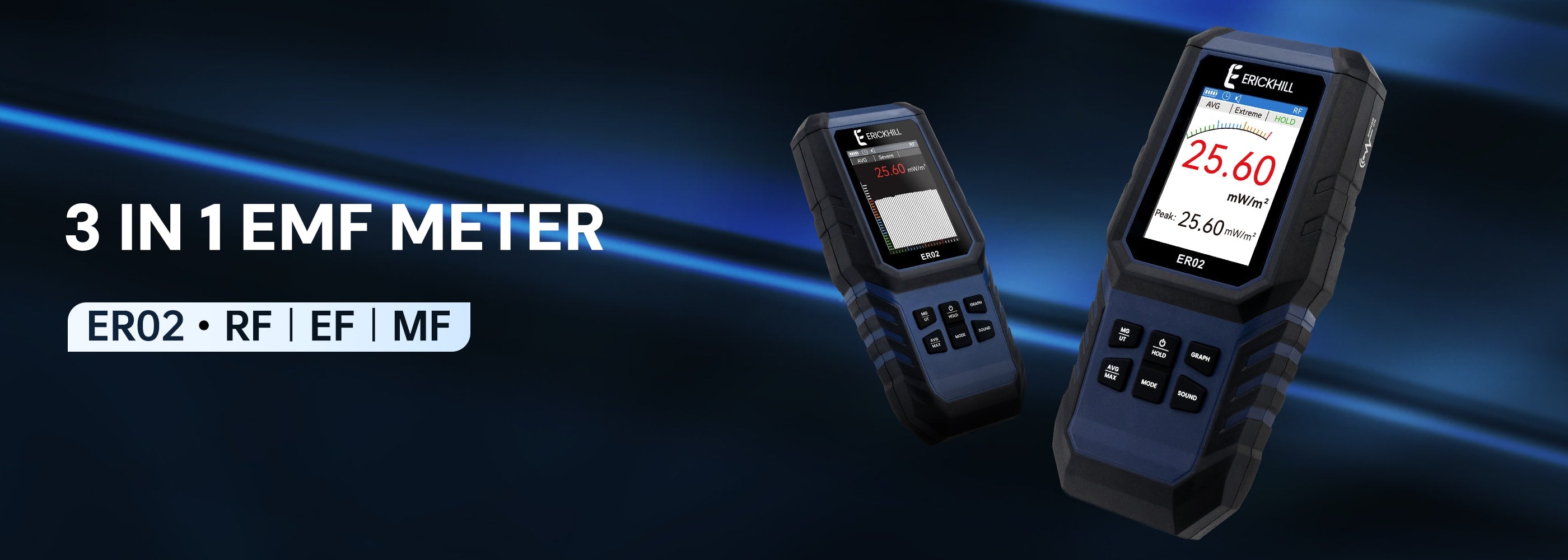 ERICKHILL ER02 EMF Meter – Portable EF/RF/MF radiation detector for home, office, and industrial use