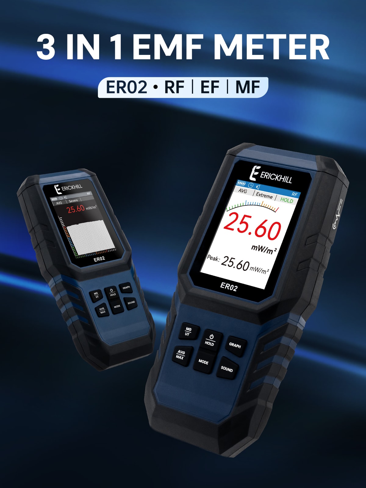 ERICKHILL ER02 EMF Meter – Portable EF/RF/MF radiation detector for home, office, and industrial use