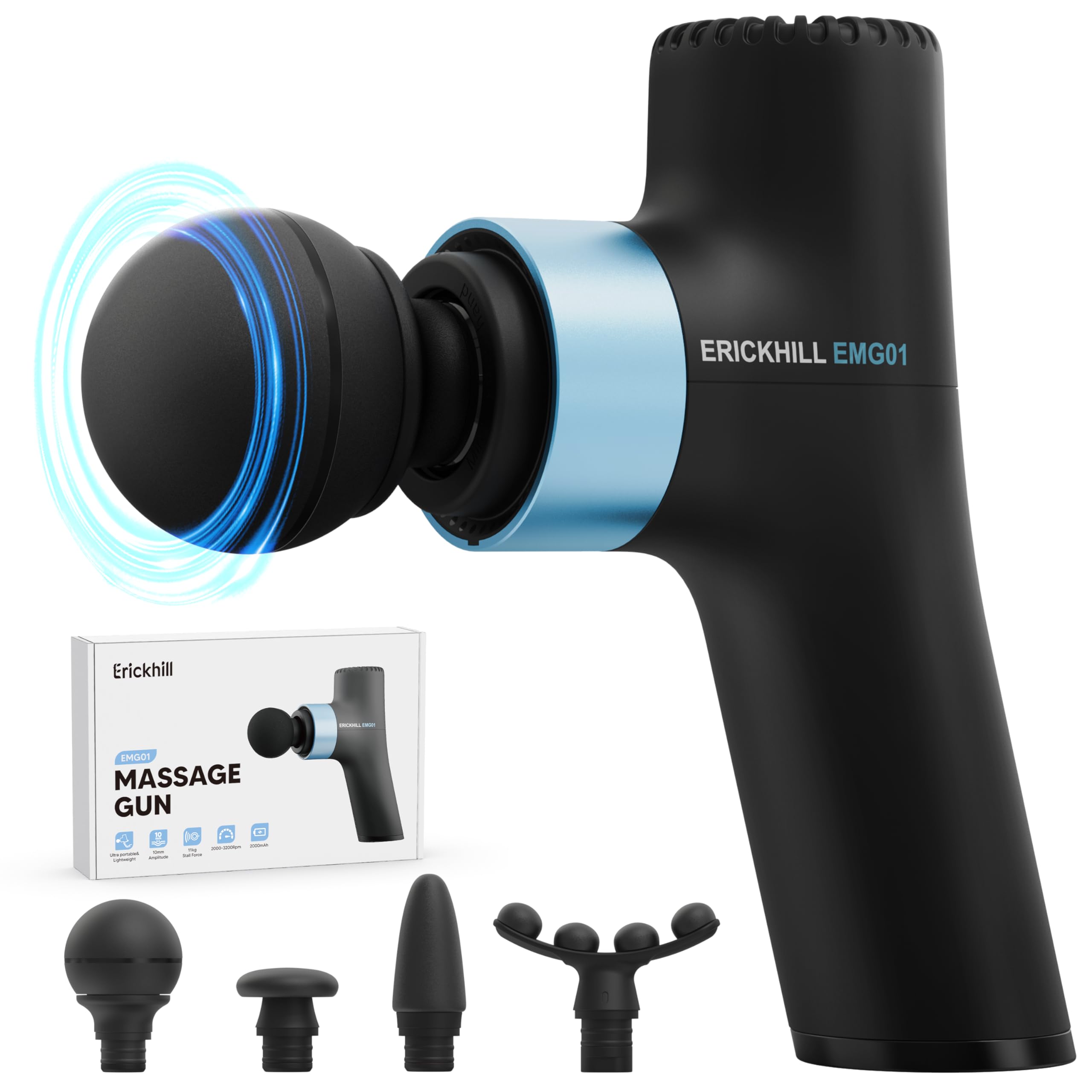 ERICKHILL EMG01 Mini Massage Gun with 4 Massage Heads 