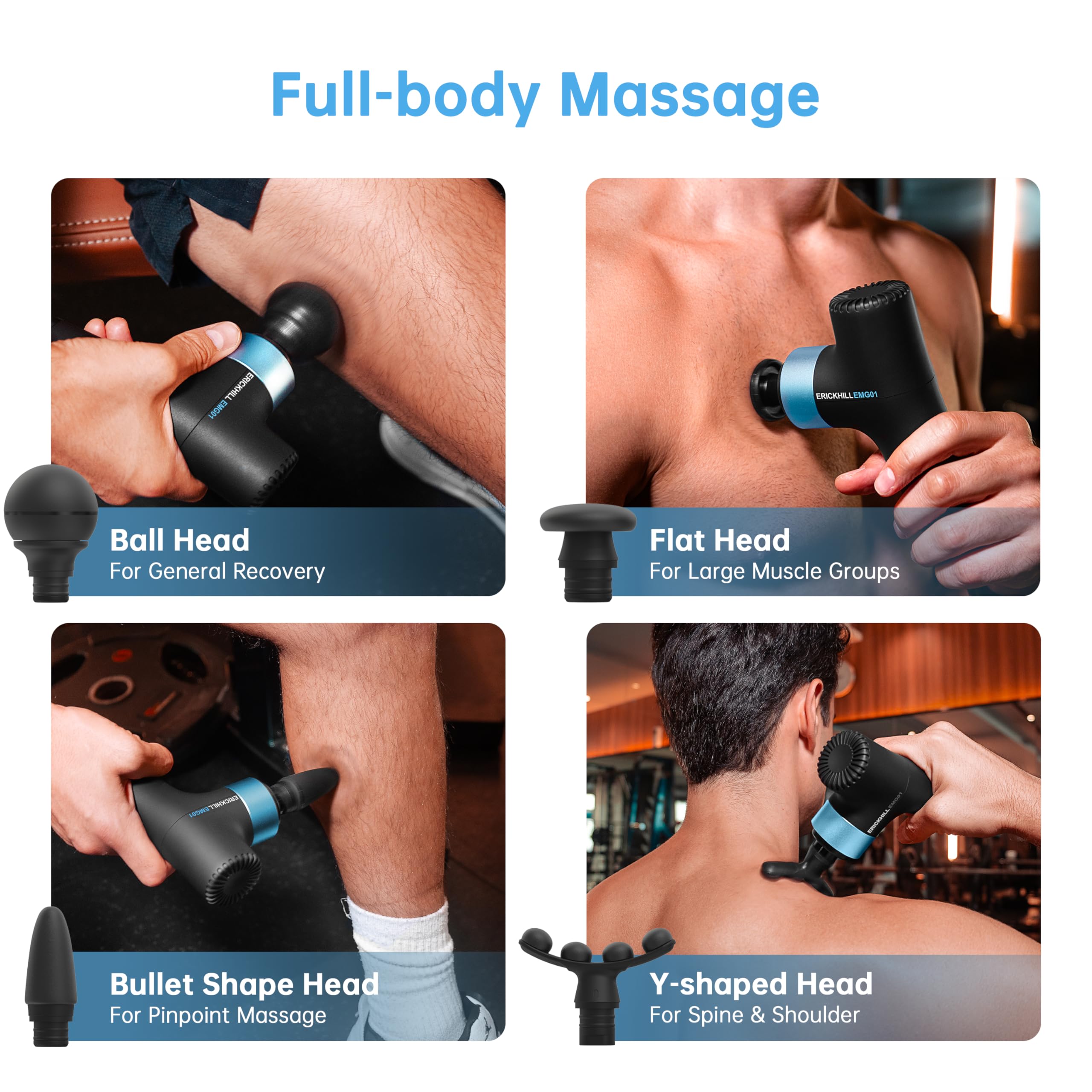 ERICKHILL EMG01 Mini Massage Gun with 4 Massage Heads 